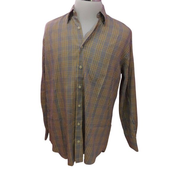 Peter Millar Other - Peter Millar Mens Plaid Button-Down Shirt Large Yellow & Blue Cotton
